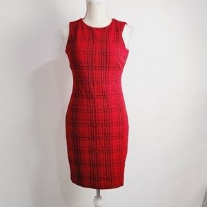 CALVIN Klein Plaid Sheath Dress - Black/Red Size: 2P
